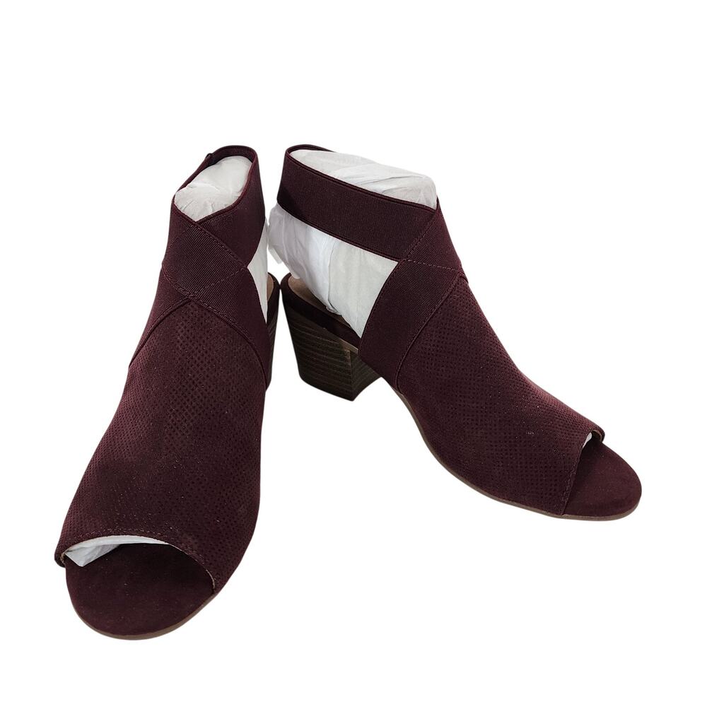 Sonoma Womens Peep Toe Block Heel Sandal 7.5 M Elastic Ankle Strap Wine Textile